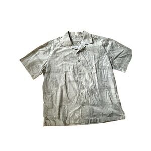 Batek Bay Mens Tropical Leaf Print Button Up Shirt XL Beige Short Sleeve